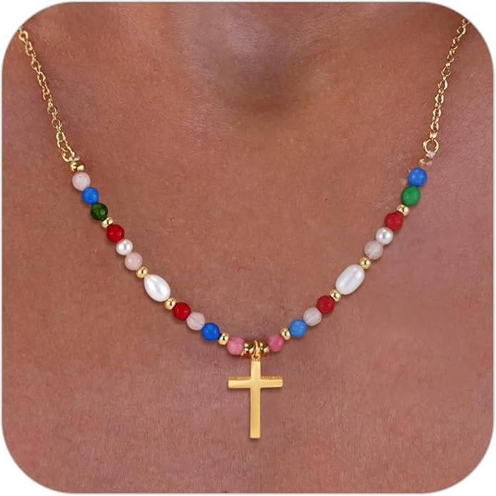 Cross Necklace for Women Trendy - Dainty 18K Real Gold Plated Minimalist Cross Necklace Non Tarnish Waterproof Trendy Cute Simple Small Necklaces Easter Christian Religious Faith Jewelry Gifts