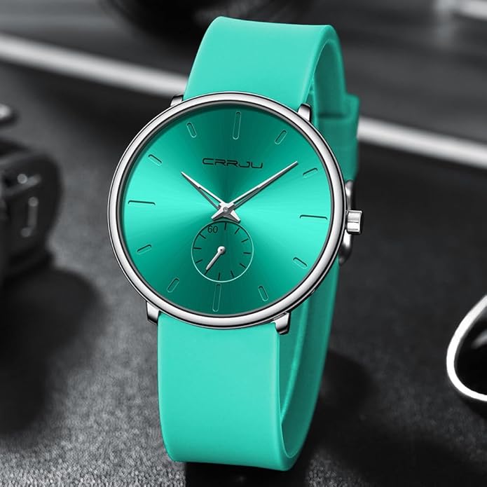 CRRJU Men’s Women Watch Casual Stylish Waterproof Quartz Unisex Wristwatches, Ultra Thin Watches for Men Women, Colorful Silicone Band