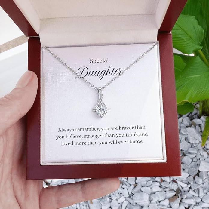 VIRAGIL To My Daughter Gift Necklace From Dad or Mom - Badass Daughter Jewelry With Heartfelt Message & Elegant Box