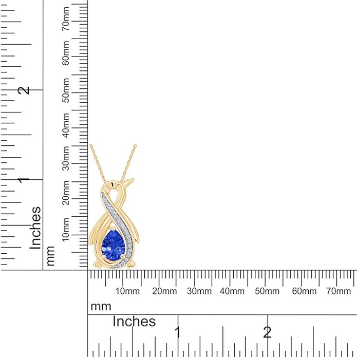 Infinity Penguin Pendant Necklace for Women, 14K Gold Over Sterling Silver with Pear & Round Cut Simulated Birthstone & White Diamond Accents, Dainty Animal Jewelry Gift with 18" Chain