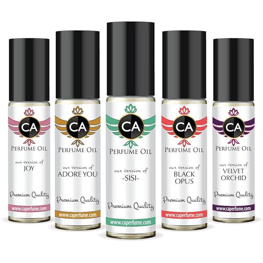 CA Perfume Best Winter Women Set Impression of (Black Opus + Joy + Adore You+ Sisi + Velvet Orchid) Fragrance Body Oils Roll-On (0.3 Fl Oz/10 ml)-X5