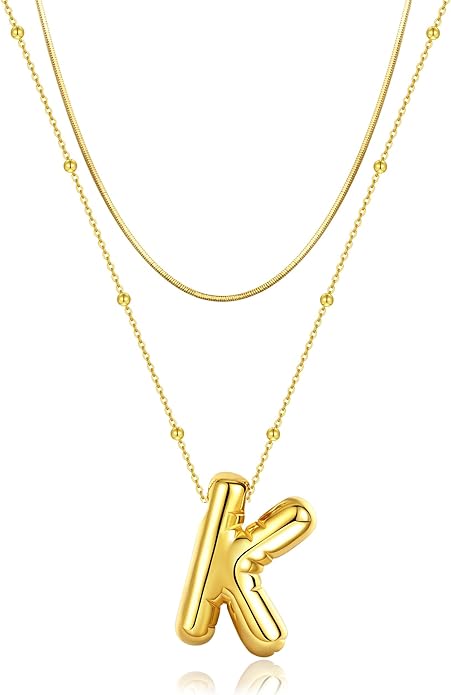 LUCA SMITH Initial Necklaces for Women, Dainty Balloon Bubble Letter, Name Letter Alphabet Pendant Layered Choker Chain Jewelry Gift