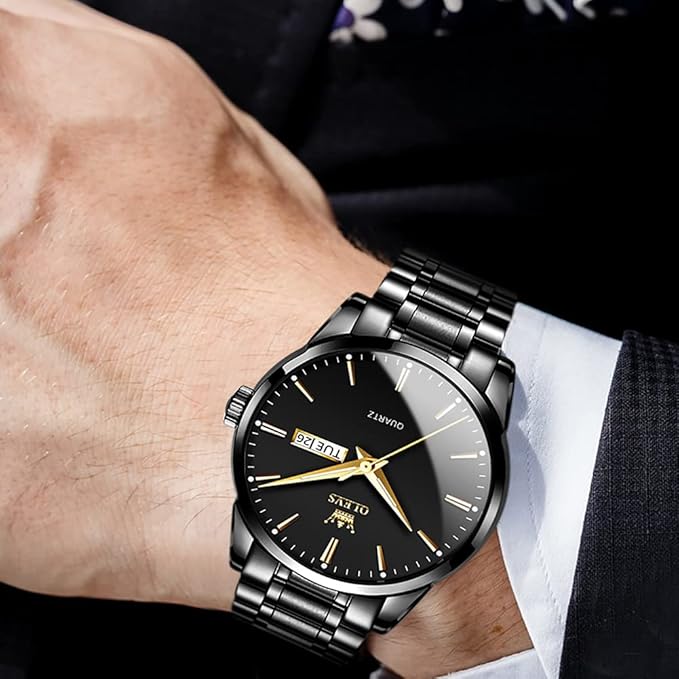 OLEVS Mens Gold Watches Analog Quartz Business Dress Watch Day Date Stainless Steel Classic Luxury Luminous Waterproof Casual Male Wrist Watches