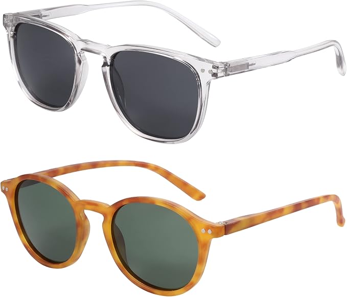 ZENOTTIC Polarized Sunglasses for Women Men: Retro Shades Round | Square Frame UV Protection 2 Pack