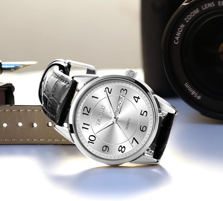 Watches for Men Luxury Analog Waterproof Classic Leather Large Face Simple Easy Read Quartz Minimalist Dress Day Date Quartz Mens Watches