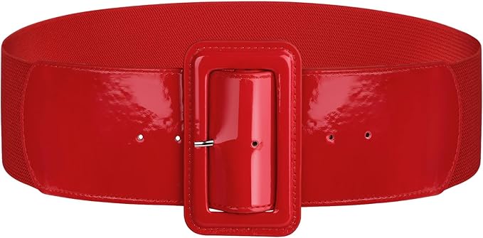 Wide Patent Leather Cinch Belt - Fashion Square Buckle Waist Belt for Dresses and Coats