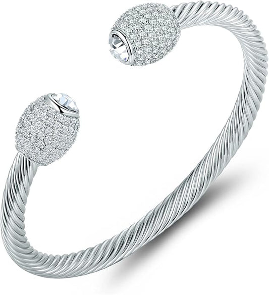 Barzel 18K Gold Plated Crystal Cable Bangle Bracelet For Women - Cuff Bangle Bracelet