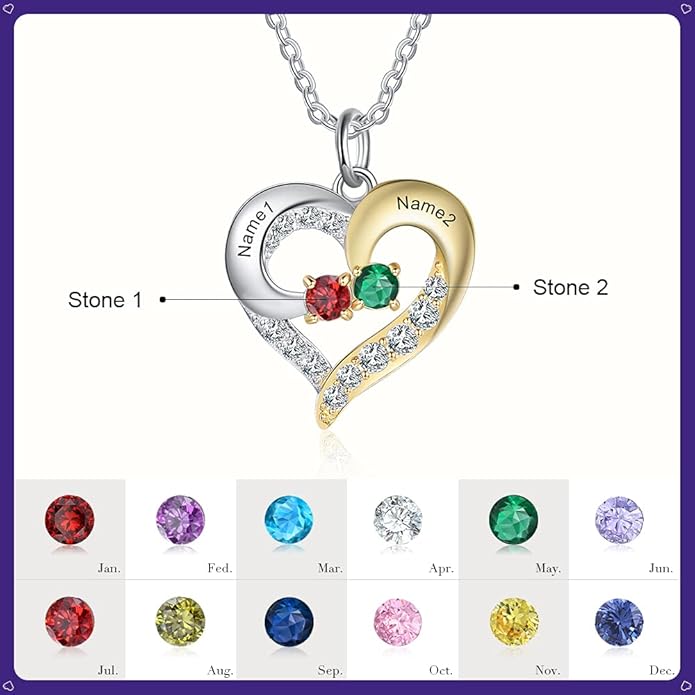 GLAMCARAT Personalized mothers necklace with birthstones names sterling silver jewelry for women customized engraved necklace