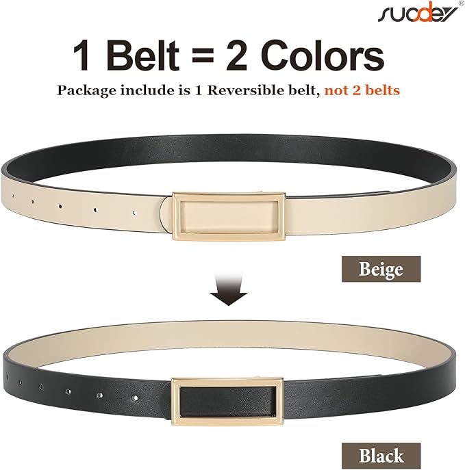 SUOSDEY Women Reversible Leather Belts for Jeans Pants Dresses Ladies Fashion Belts with Gold Buckle, 0.9" Width