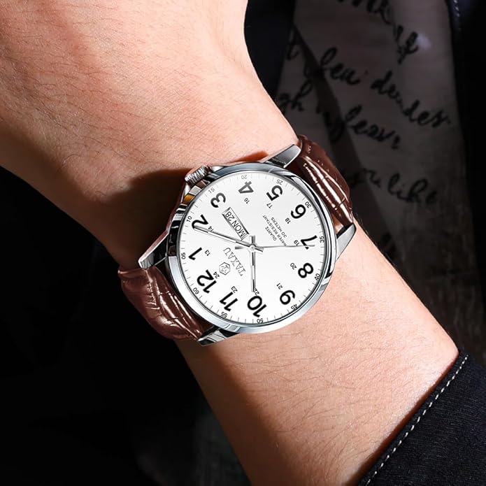 Watches for Men Luxury Analog Waterproof Classic Leather Large Face Simple Easy Read Quartz Minimalist Dress Day Date Quartz Mens Watches