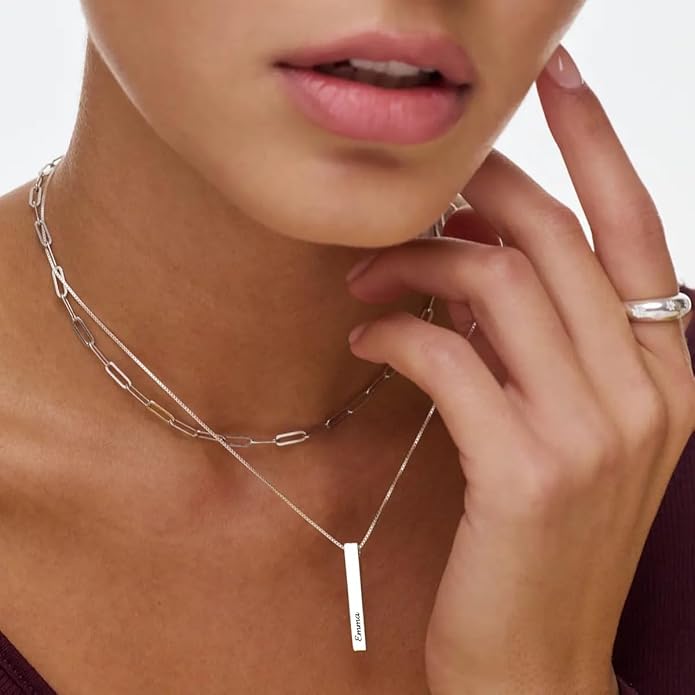 OAK & LUNA - Personalized Pillar Bar Necklace with Diamond Options - Custom Inscription Engraved Pendant - Up to 4 Names - Jewelry Gift for Women, Her, Mother For Mother's Day, Christmas