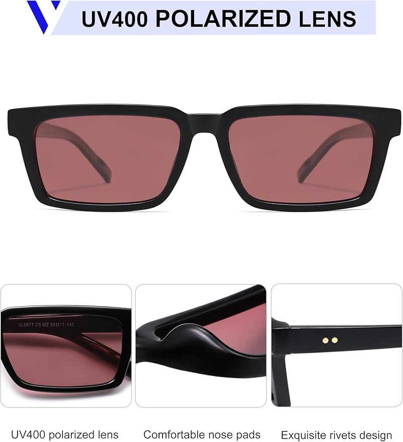 VANLINKER Retro Rectangular Polarized Sunglasses for Women Men Trendy Small Chic 80s 90s Square Sun Glasses VL9877