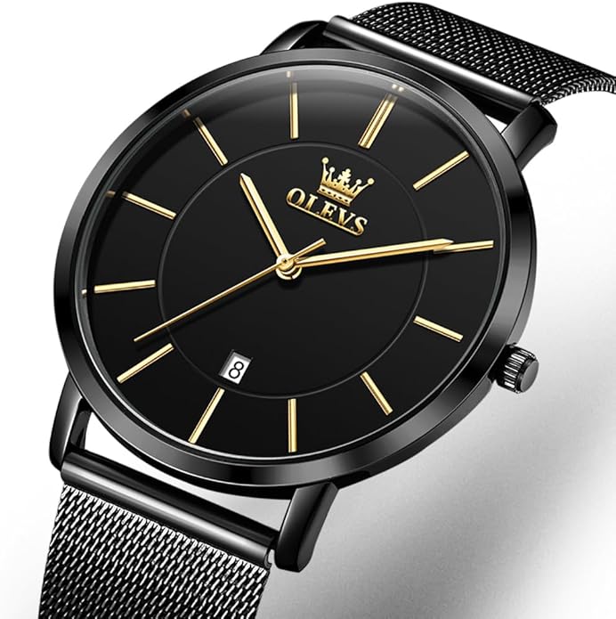 OLEVS Mens Watches Minimalist Ultra Thin Fashion Casual Analog Quartz Date Watch Waterproof Slim Simple Big Face Dress Wrist Watch Leather Band for Men