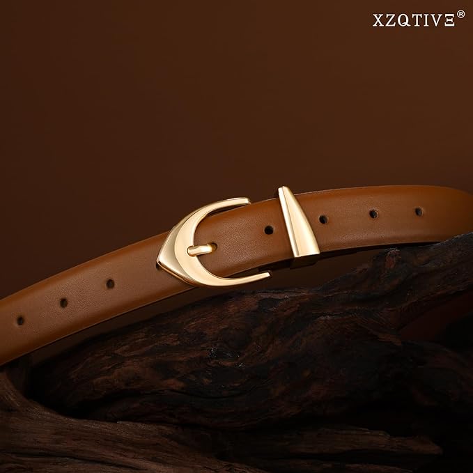 XZQTIVE Women's Leather Belts, Classic Minimalist Design For Jeans Pants Dresses, Black Belt With Gold Buckle