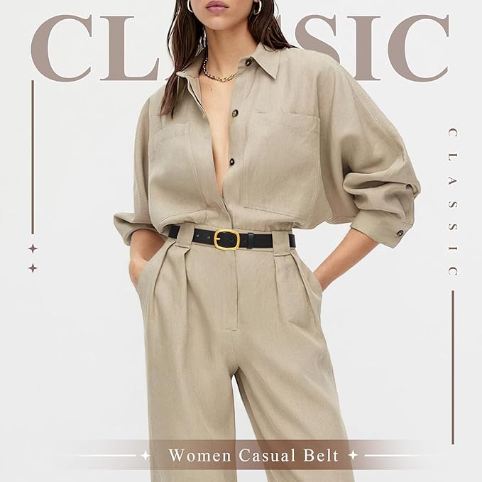 WHIPPY Women Leather Belt Casual Fashion Gold Buckle Leather Waist Belt for Jeans Pants Dresses Chic Ladies Belt