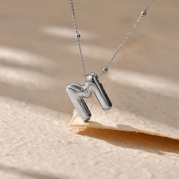 LUCA SMITH Initial Necklaces for Women, Dainty Balloon Bubble Letter, Name Letter Alphabet Pendant Layered Choker Chain Jewelry Gift