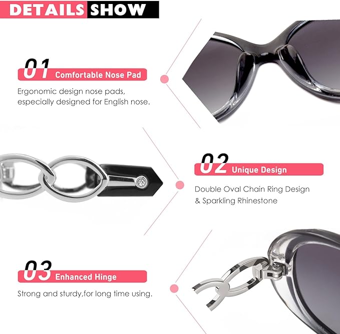 CGID Trendy Oversized Sunglasses Womens Ladies Polarized Retro Frame UV400 Shades Gradient Black