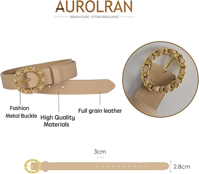 Women's Fashion Classic Metal Buckle Leather Belt with Jeans Dress