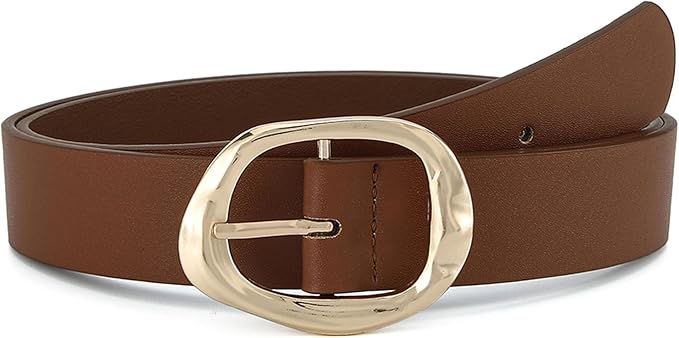 Earnda Leather Belts for Women Casual Fashion Waist Belt with Liquid Shapes Gold Buckle for Jeans Pants Dresses