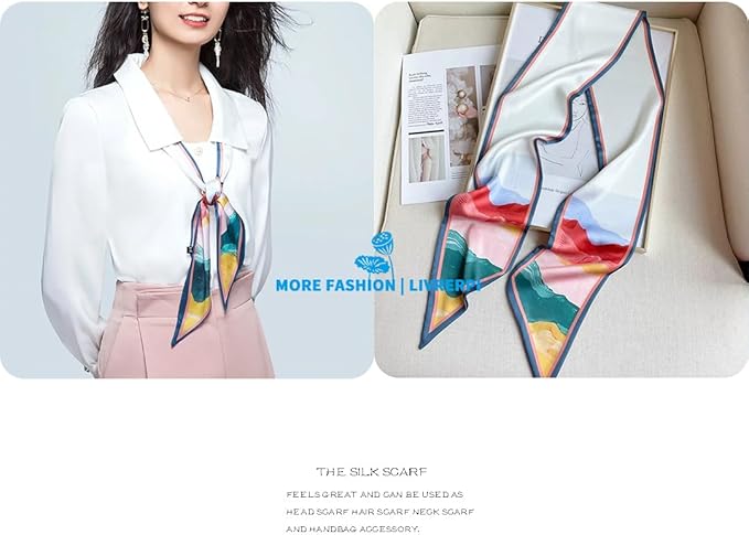 Livrerpi Silk Feeling Head Scarf Fashion Satin Hair Scarf Square Long Scarves for Women Gifts