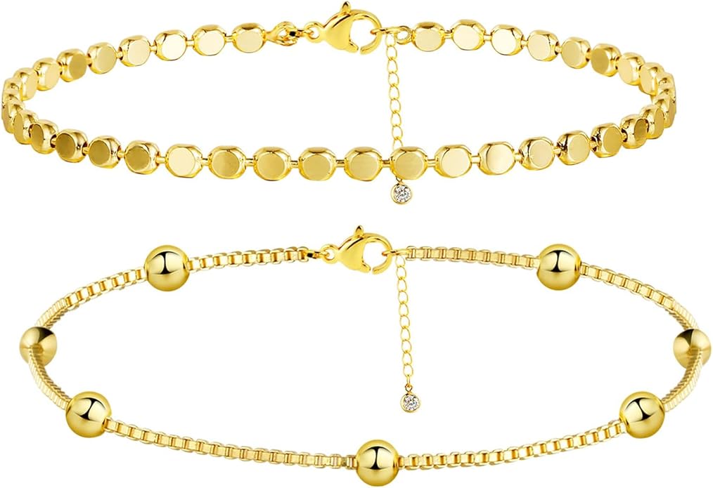 MIDEEO Bracelets for Women Dainty Layered Herringbone Twisted Rope Chain Bracelets Set Layering Dot CZ Leave Beaded Bracelets Dainty Cubic Zirconia Tennis Chain Bracelet Jewelry Gifts