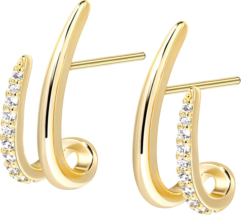 Gold Plated Statement Chunky Dangle Stud Earrings for Women, Gold Plated Hoop Knot Claw Earrings Tarnish Free Jewelry for Women Gifts
