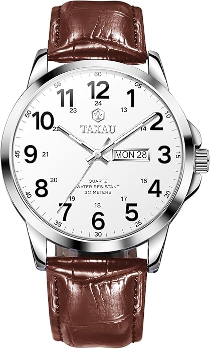 Watches for Men Leather Large Arabic Numerals Mens Watches Waterproof Band with Date Quartz Men's Wrist Watch