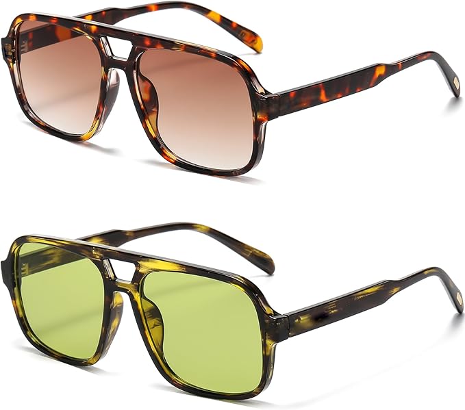 Retro Aviator Sunglasses for Women Men Trendy Classic 70s Square Aviator Sun Glasses Vintage Shades