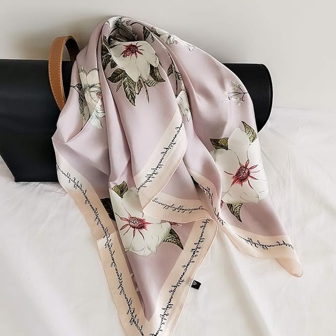 FONYVE Silk Feeling Scarf Medium Square Satin Head Scarf for Women 27.5 × 27.5 inches