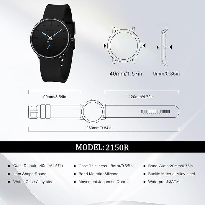 CRRJU Men’s Women Watch Casual Stylish Waterproof Quartz Unisex Wristwatches, Ultra Thin Watches for Men Women, Colorful Silicone Band