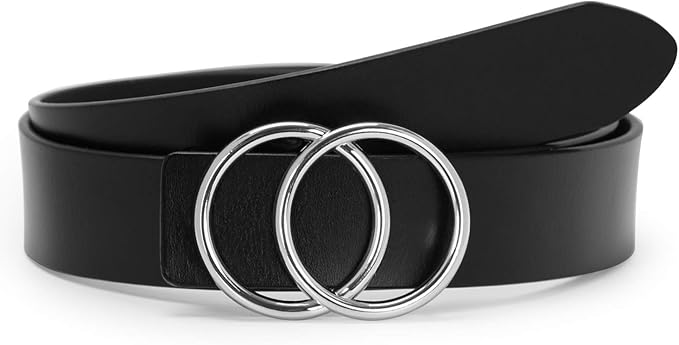 SUOSDEY Women Leather Belt Fashion Double O-Ring Soft Faux Leather Waist Belts For Jeans Dress