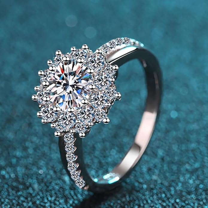 S925 Sterling Silver Luxury 1 Carat Natural Diamond Engagement Ring |Excellent Cut VVS2 D-Color Brilliance | Unique Bridal Jewelry