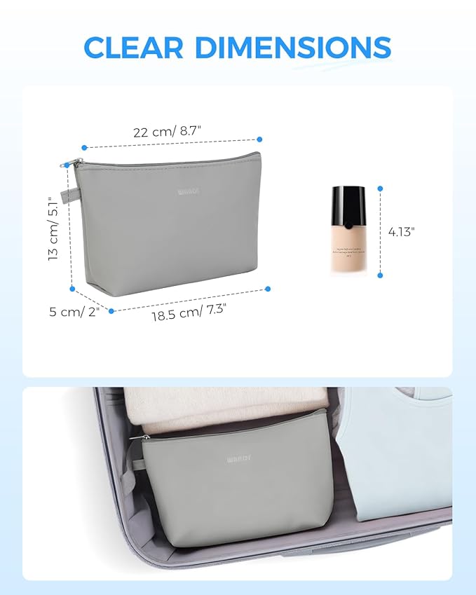 WANDF Cosmetic Bag for Women Makeup bag Organizer Small Mini Makeup Pouch for Purse Water Resistant Girls Gift (Grey)