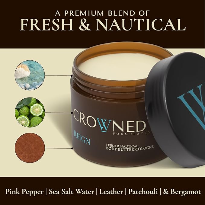 Crowned Skin King, Reign, and Monarch Body Butter Cologne Bundle | New Moisturizing Formula | Skin Care Set with Warm, Nautical, & Spicy Scents | Natural Shea & Mango Butters | All-Day Fragrance