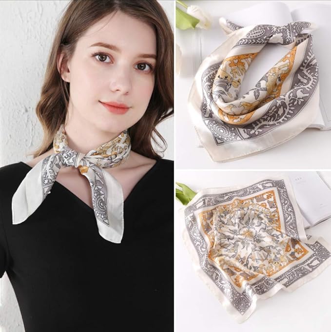 ANDANTINO 100% Real Mulberry Silk Scarf -21'' x 21''- Lightweight Neckerchief –Women Men Small Square Digital Printed Scarves