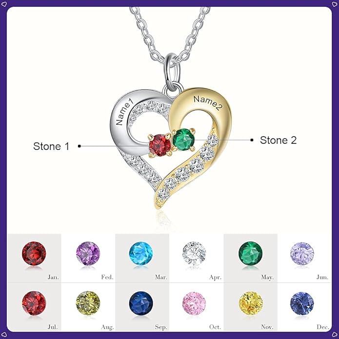GLAMCARAT Personalized mothers necklace with birthstones names sterling silver jewelry for women customized engraved necklace