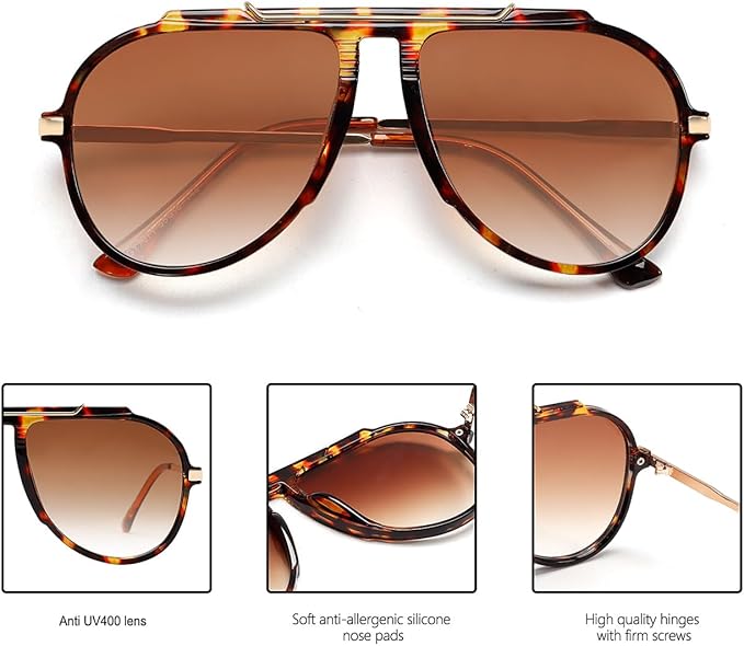 Oversized Aviator Sunglasses for Women Men 2026 70s Retro Gold Metal Sun Glasses Tangle Free Square Aviators