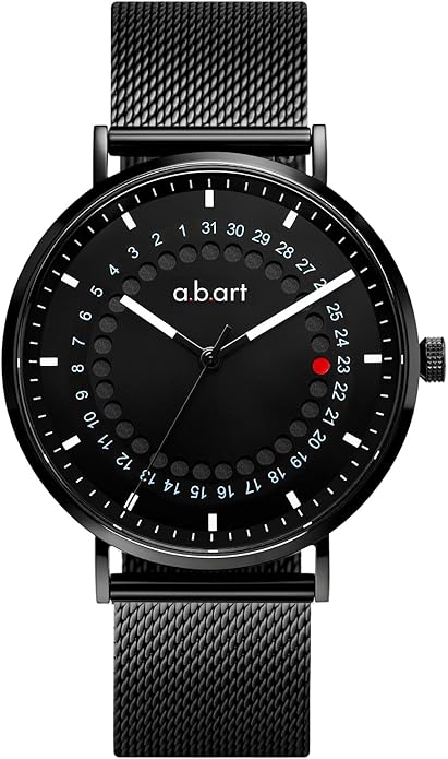 a.b.art Men's Quartz Watch, Swiss Parts Ronda Movement, Sapphire Crystal, Milanese Mesh Band, Ultra-Thin Design, 41mm Black Dial,Minimalist Bauhaus Style