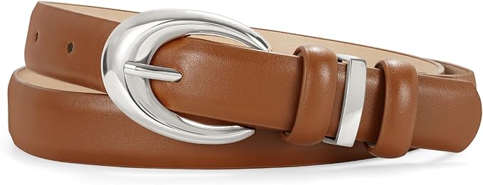 TRIWORKS Women Leather Belt for Jeans Pants Fashion Ladies Skinny Faux Leather Dress belt with Gold Buckle