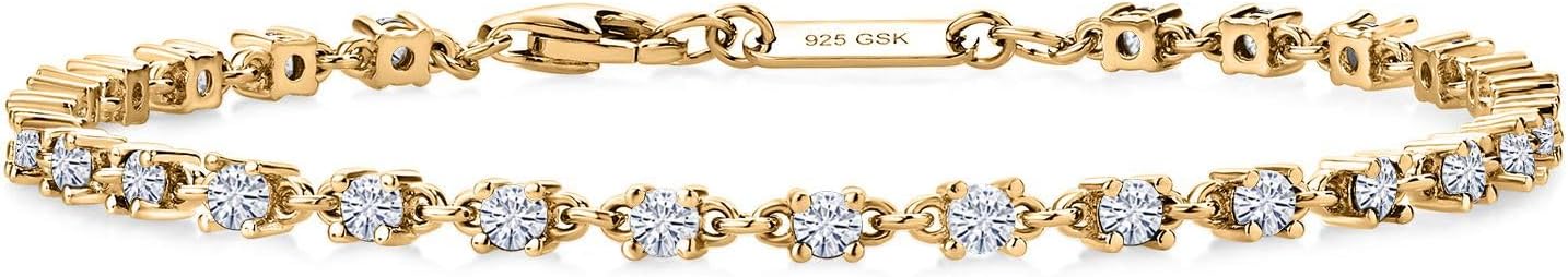 Gem Stone King White Moissanite Tennis Bracelet For Women | 925 Sterling Silver | 1.76 Cttw | Round 2.5MM | 7 Inch | Fine Jewelry Gifts for Her Mom Women Wife