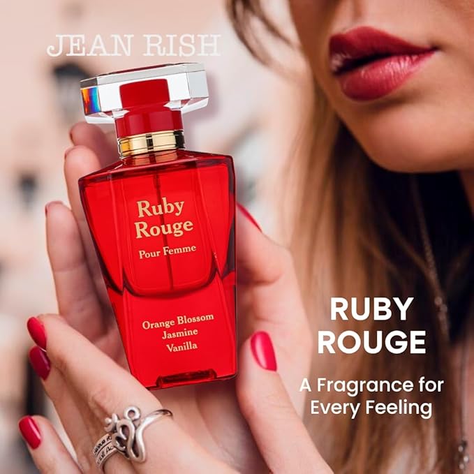 Jean Rish Ruby Rouge, Eau De Parfum for Women (3.4 Fl Oz / 100ml) with Orange Blossom, Jasmine, Vanilla - Long Lasting and Luxury Fragrance