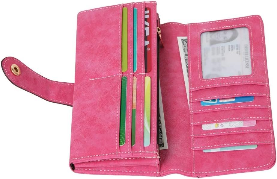 Women's Vegan Leather 17 Card Slots Card Holder Long Big Bifold Wallet