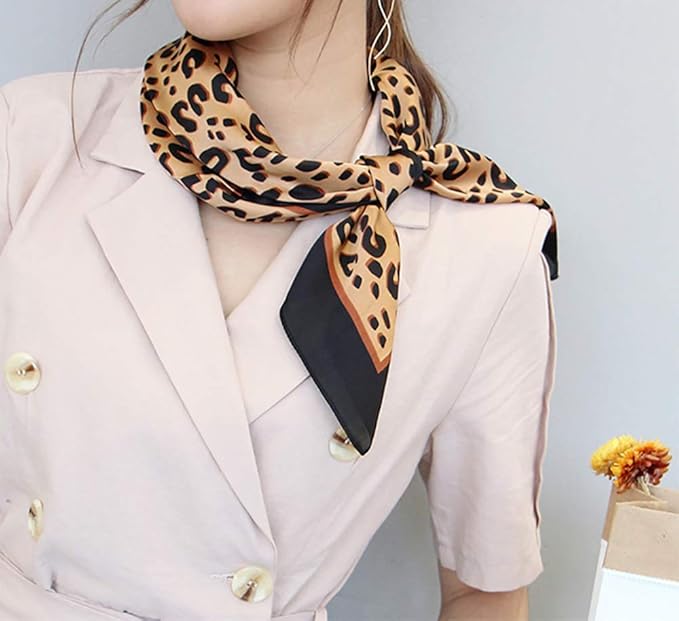 FONYVE Silk Feeling Scarf Medium Square Satin Head Scarf for Women 27.5 × 27.5 inches