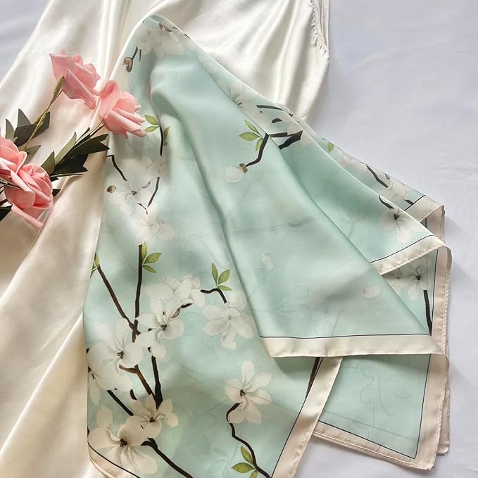FONYVE Silk Feeling Scarf Medium Square Satin Head Scarf for Women 27.5 × 27.5 inches