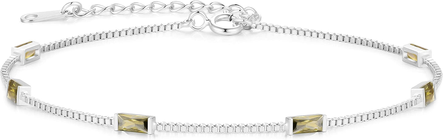LOUISA SECRET Birthstone Bracelets for Women, 925 Sterling Silver Dainty Simple Women Charm Link Bracelet, Birthday Anniversary Christmas Jewelry Gifts for Women Wife Mom Her
