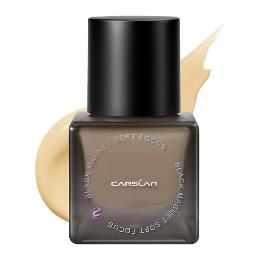 CARSLAN Black Magnet Liquid Foundation, 24H Longlasting Matte Finish Face Base Makeup, Waterproof, Smudgeproof, Buildable, Full Coverage Natural Finish, 30ml/1.05 Fl Oz, W01 For Warm Beige Skin