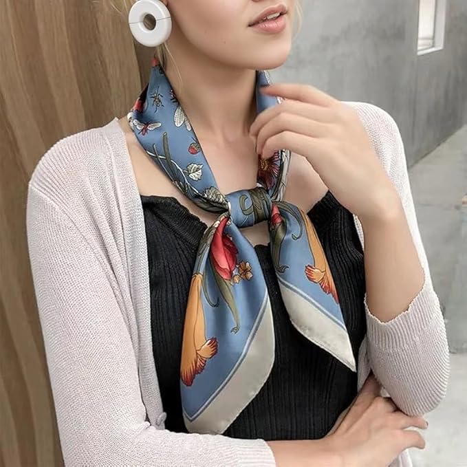 ANDANTINO 100% Real Mulberry Silk Scarf -21'' x 21''- Lightweight Neckerchief –Women Men Small Square Digital Printed Scarves