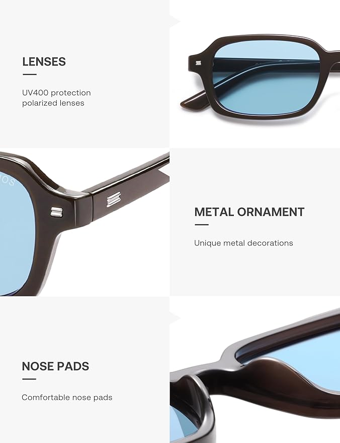 SOJOS Trendy Rectangle Polarized Sunglasses Womens Mens, Small Retro Fashion Thin Slim Square Sunnies SJ2610