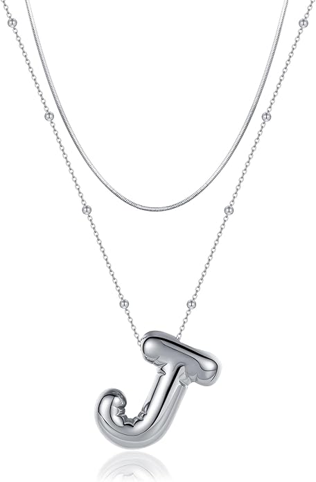 LUCA SMITH Initial Necklaces for Women, Dainty Balloon Bubble Letter, Name Letter Alphabet Pendant Layered Choker Chain Jewelry Gift