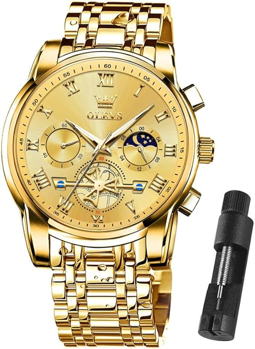 OLEVS Mens Watches Waterproof Stainless Steel Adjustable Bracelet Watch Quartz Analog Watch for Men Fashion Business Classic Mens's Wrist watch's Casual Watches Gold/Blue/Black/White/Face/Dial